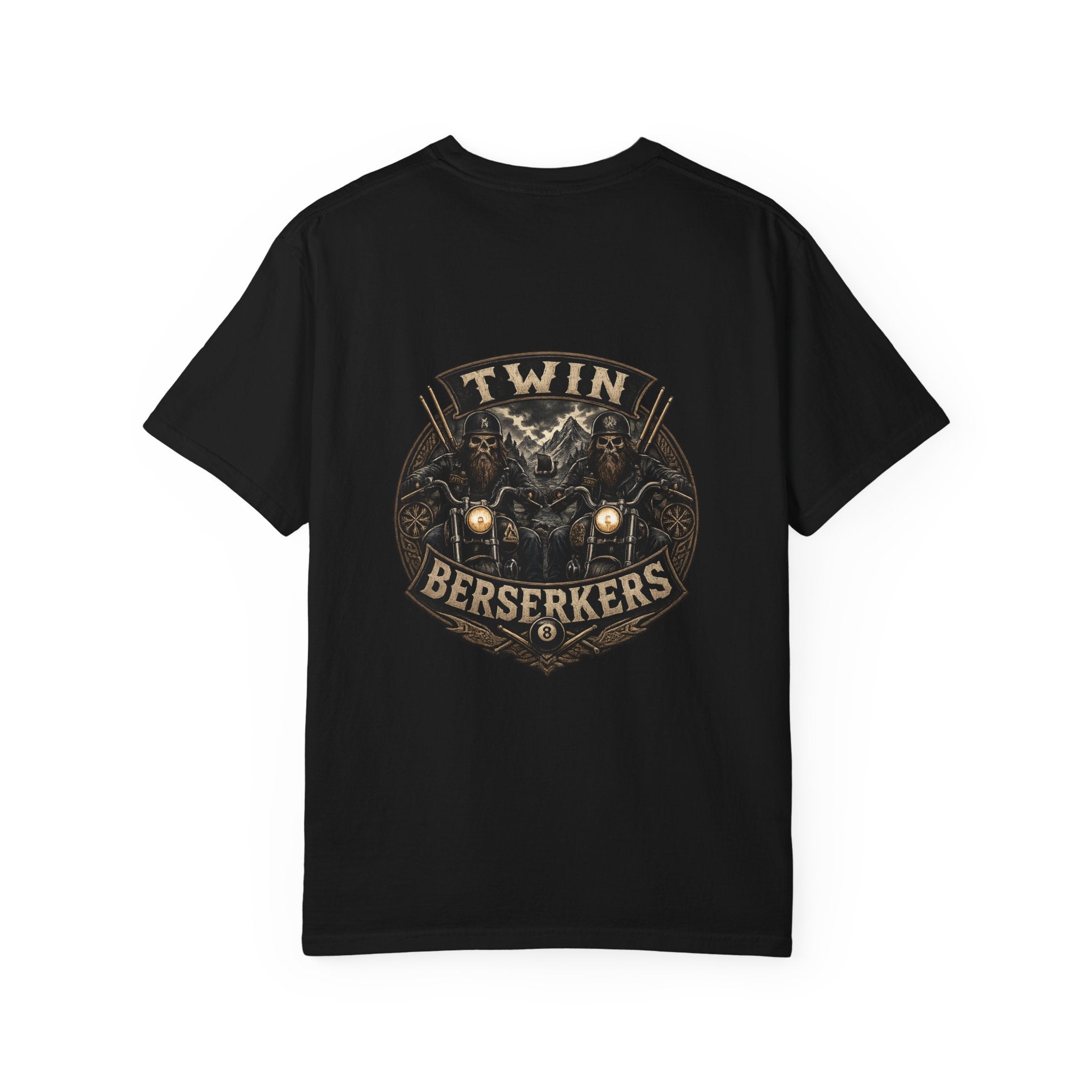 Twin Bersekers Bearded Skeleton Biker Billiards 8-Ball Design
